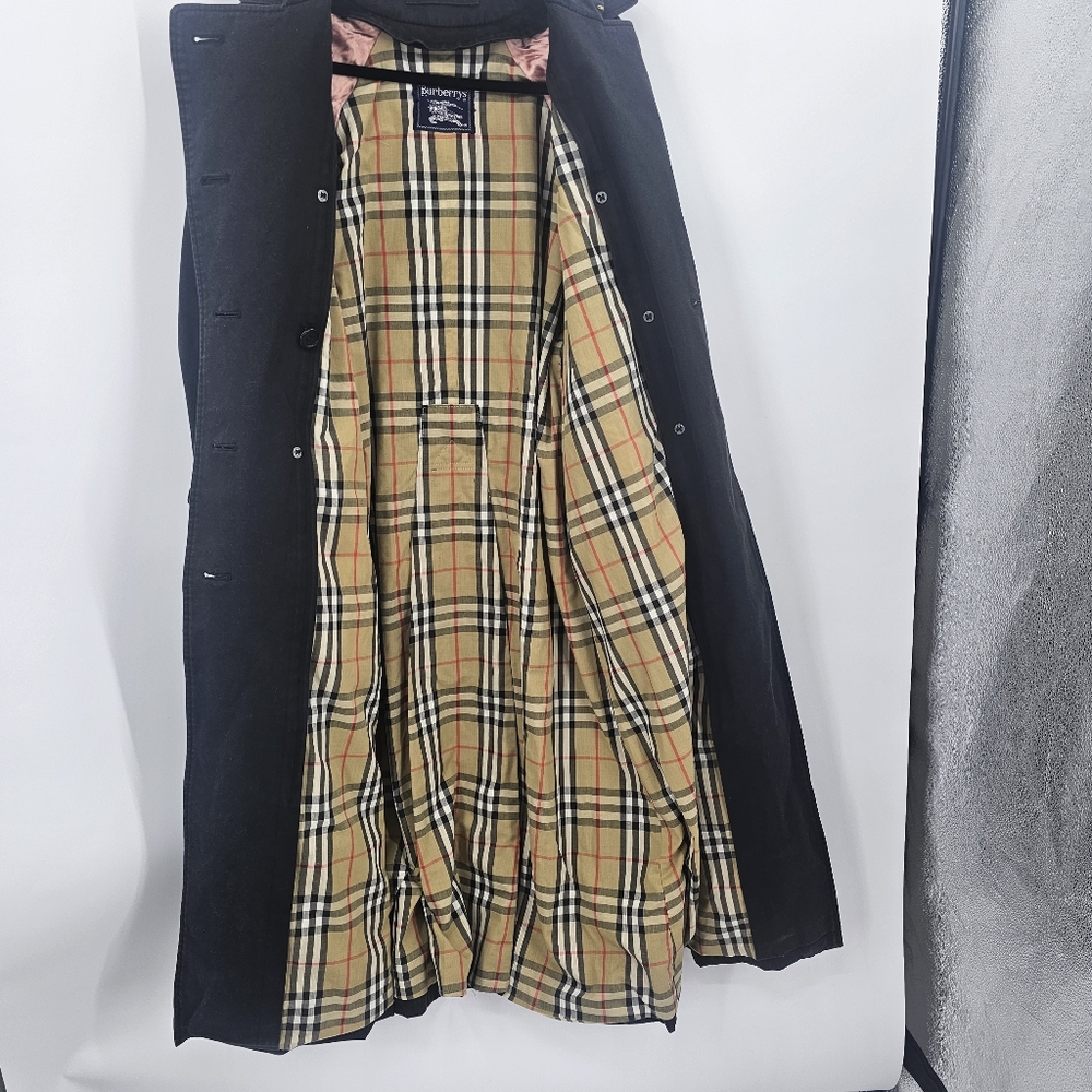 Burberry Vintage Trench Coat Black with Liner Nova Check Size 8 (X-Long Length) - Picture 12 of 14